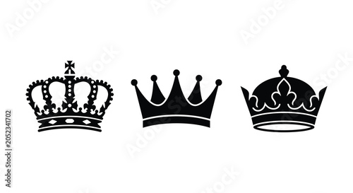 Foto Three black silhouette crowns on a white background regal headwear depictions