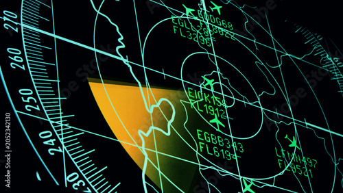 Modern Air Traffic Control Radar Screen with Aviation Flight Tracking Interface