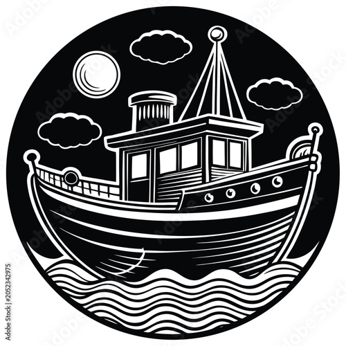 Fotografija Silhouette of traditional Bangladeshi nouka boat for cultural river life and her