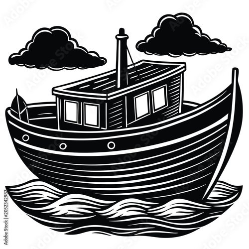 Fotografija Silhouette of traditional Bangladeshi nouka boat for cultural river life and her
