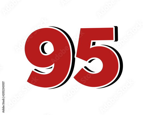 Number 95 Bold Red with White Outline Isolated on Transparent Background