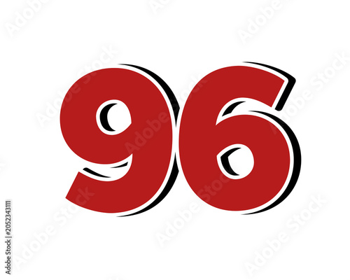 Number 96 Bold Red with White Outline Isolated on Transparent Background