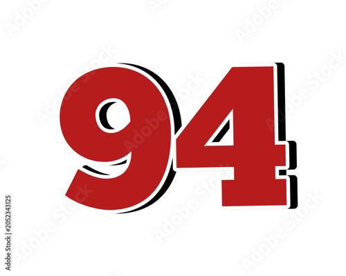 Number 94 Bold Red with White Outline Isolated on Transparent Background