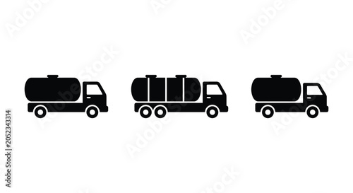Quadro su tela Three Black Silhouette Tanker Trucks Displayed On A White Background truck