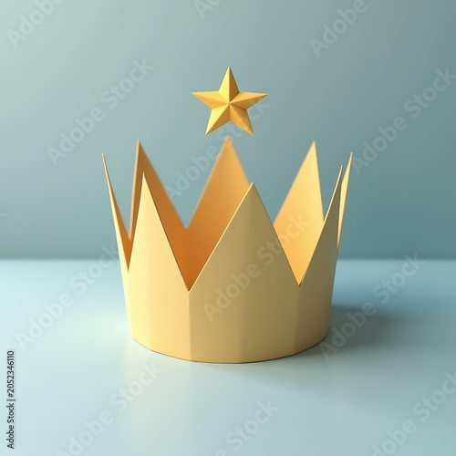 Yellow origami crown with a small five-pointed star floating above it on a soft blue background, with copy space. This artwork is suitable for leadership blogs and corporate award sites.