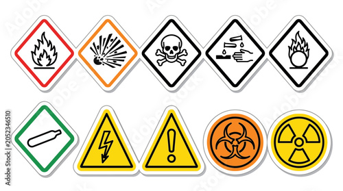 Warning signs and hazard symbols icons.