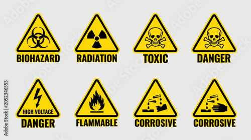 Warning signs for hazardous materials.