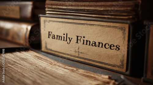 Family finance binder document file paperwork close up archive folder labeled binder with family finance records