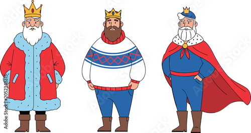 Foto Royal King Character Collection Set Featuring Monarchs in Crowns Capes and Regal