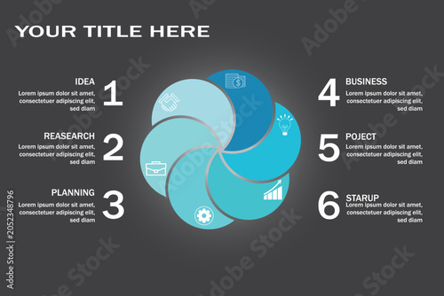 Flat business presentation vector slide template with diagram venn chart