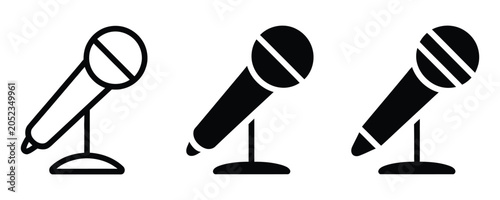Microphone icon set with mic on stand for podcast or interview