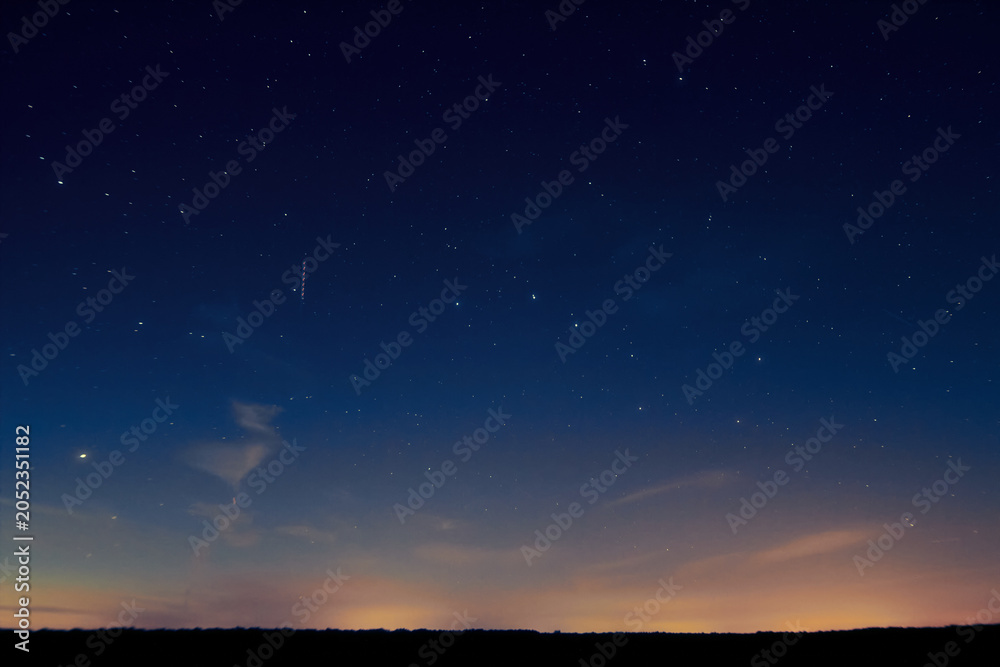 Obraz premium Planets, Milky Way stars and landscape scenery silhouettes.