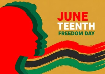 Juneteenth Freedom Day Profile Silhouette with Pan African Color Waves Design