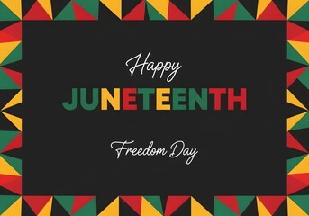 Happy Juneteenth Freedom Day Text with Geometric Pan African Triangle Border