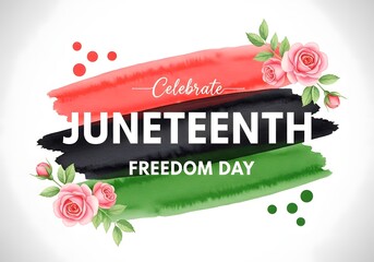Celebrate Juneteenth Freedom Day with Watercolor Brush Strokes and Roses