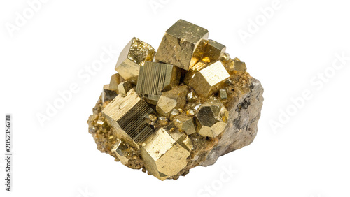 Canvastavla Shiny metallic golden pyrite fool's gold crystal mineral rock cluster isolated o