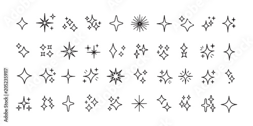 Hand-Drawn Sparkle and Star Icons Set – Line Art Twinkle Doodle Vector Illustrations for Decoration, UI Design and Creative Projects
