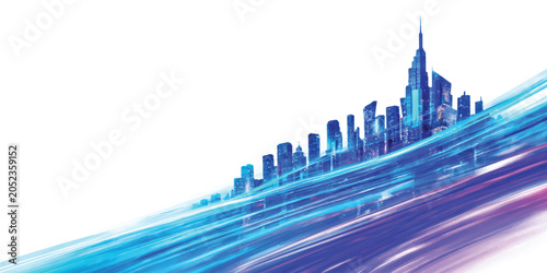 Картината върху платно An abstract blue and colorful background featuring sharp architectural lines tha