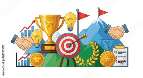 Business success concept with goals and achievements.