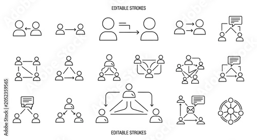 Editable stroke business communication icons.