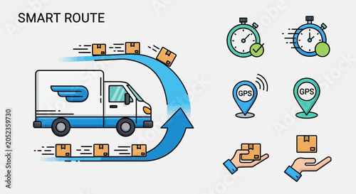 Logistics and delivery route optimization concept.