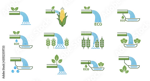Eco friendly water irrigation system icons.