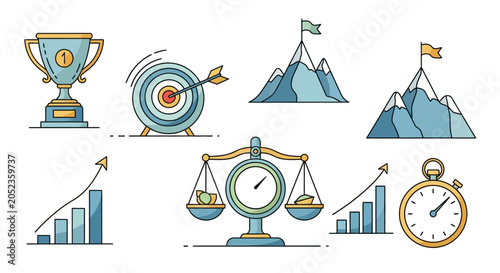 Business success and goal achievement icons.