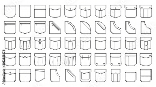 Collection of Pocket Shapes for Fashion Technical Drawings and Apparel Design - Vector Patch Pockets Set