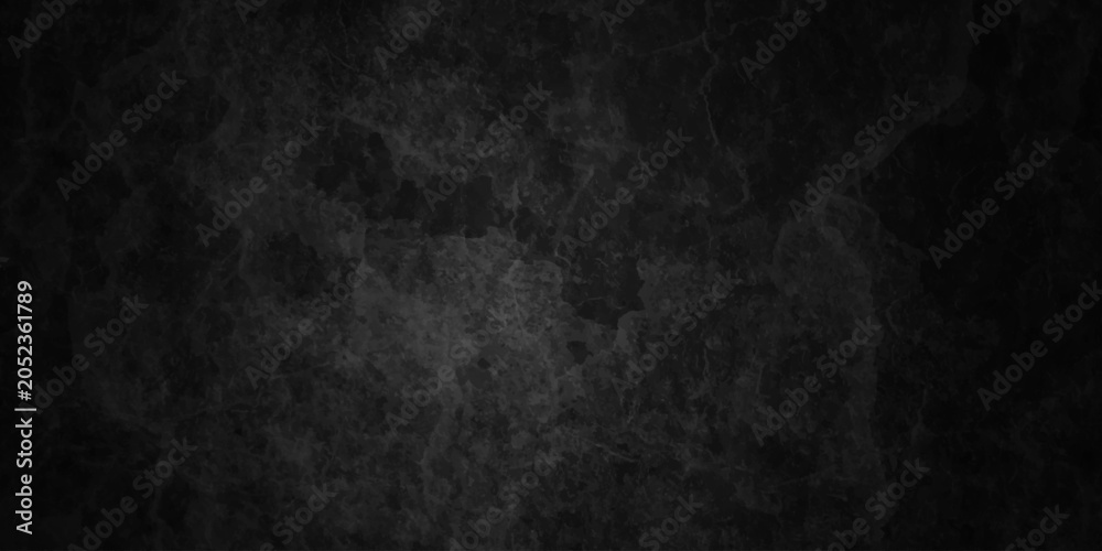 Fototapeta premium Dark charcoal grunge wall texture background. Dark black rough grunge surface with smoke edge. Black texture chalk board and black board.