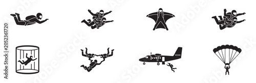 Foto Skydiving and extreme parachute sport icon set