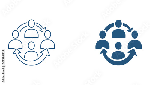 Photos Business team communication and knowledge exchange icon set with circular arrow