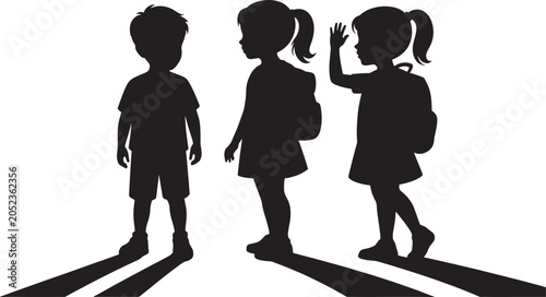 Silhouette of school children standing in line