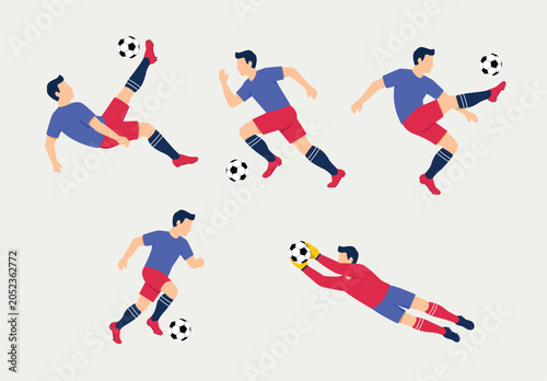 Soccer Players Action Set with Goalkeeper Save Flat Illustration