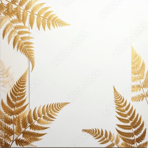 Golden fern leaf border on white paper, part 2