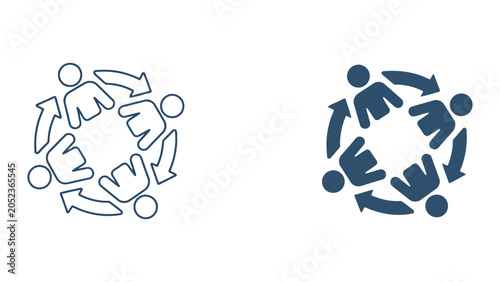 Schilderij op canvas Business team cycle and recurring workflow icon set featuring group coordination