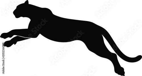 Foto Black panther silhouette jumping, powerful cougar leaping vector graphic, wild m