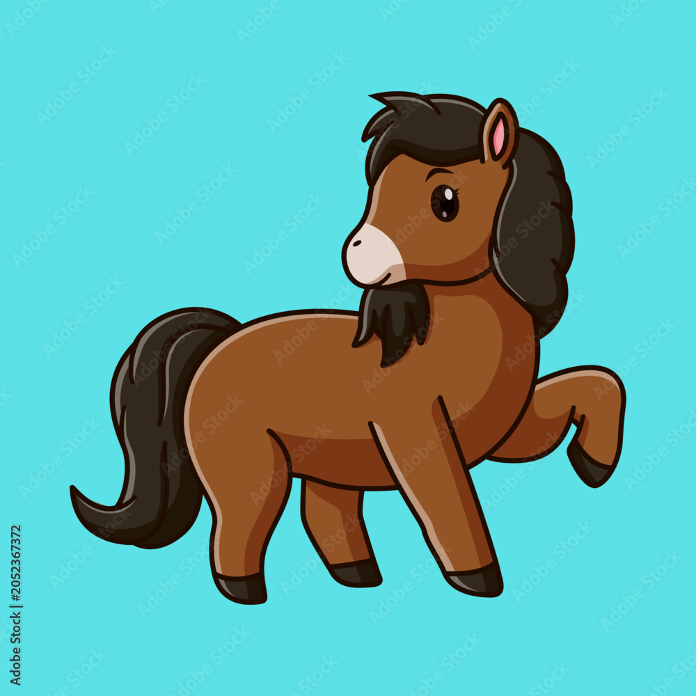 Fototapeta premium Cute Brown Pony Cartoon Character Illustration, Adorable Horse Design for Children's Educational Material and Nursery Decor