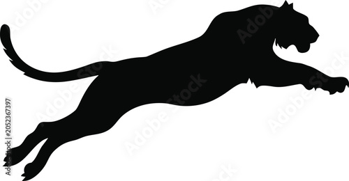 Tableau sur toile Tiger silhouette jumping in mid-air, powerful wild cat leaping vector, black pan