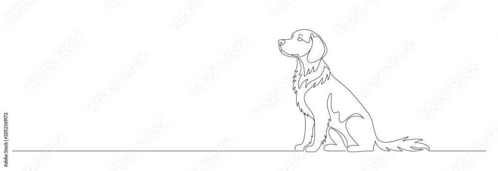 Fototapeta premium Minimalist continuous one-line vector art of a sitting dog. Black silhouette on a transparent background, featuring editable stroke weight for versatile design. Cute, hand-drawn style illustration