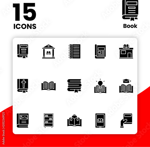 15 Book Fill Icons Pack with Library Education Reading and Digital Book Symbols