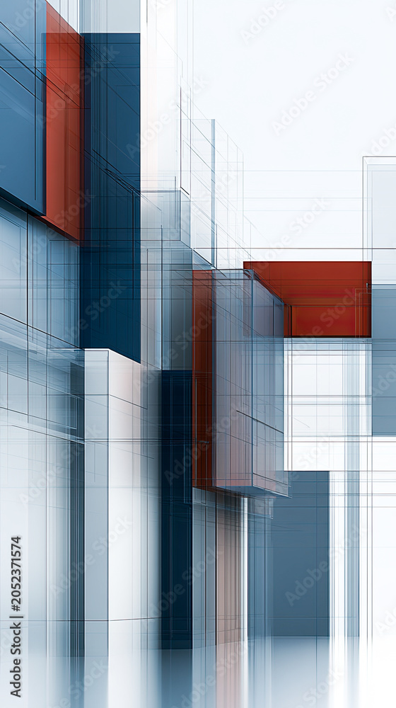 Obraz premium Modern abstract architecture in vibrant hues of red and blue showcasing depth and structure under bright daylight