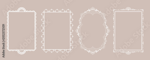 Принти на полотні White Lace Photo Frame Vector Set For Wedding Stationery