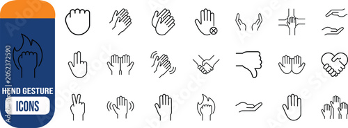 Hand gesture and action vector icons. hands icon set, handshake icon set, finger icon set