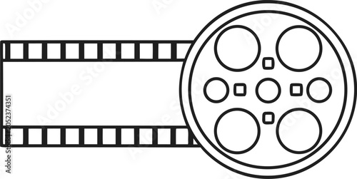 Fotografie film reel with sprocket holes line art vector illustration on transparent backgr