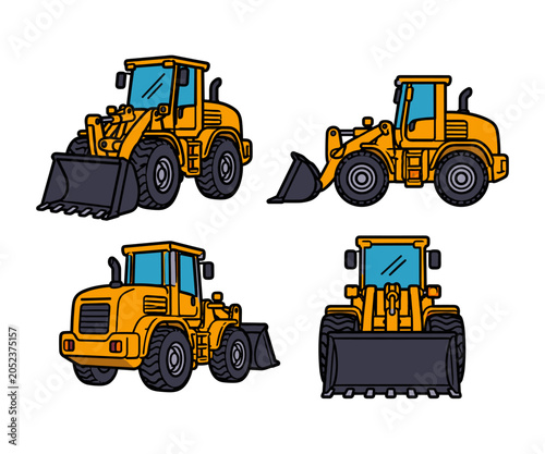 Wheel Loader Vector Illustration Set Construction Heavy Equipment