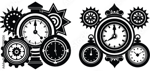 Clock icon set. Time clock icons collection. Line clocks symbol isolated on white background - stock vector.