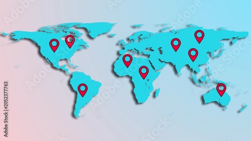 World map with location point. Showing location icon on earth map.