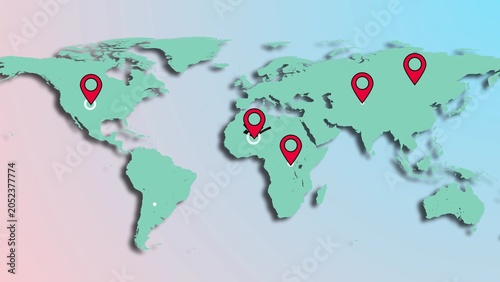 World map with location point. Showing location icon on earth map.