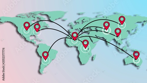 World map with location point. Showing location icon on earth map.