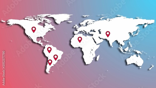 World map with location point. Showing location icon on earth map.